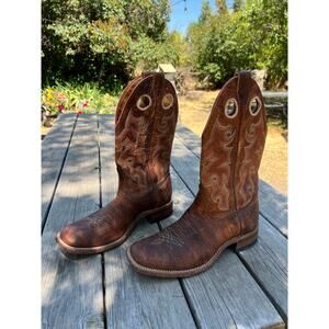 Boulet men’s 9 cowboy boots leather stitched square toe pulls western rodeo